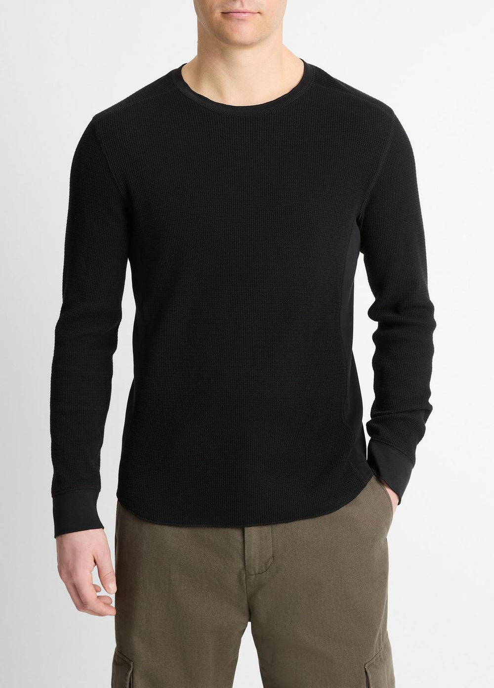 VINCE | Pima Cotton-Blend Thermal Long-Sleeve Pullover in Long Sleeve - BLACK