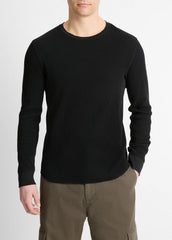 VINCE | Pima Cotton-Blend Thermal Long-Sleeve Pullover in Long Sleeve - BLACK