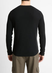 VINCE | Pima Cotton-Blend Thermal Long-Sleeve Pullover in Long Sleeve - BLACK
