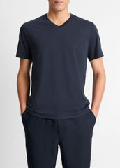 VINCE | Pima Cotton V-Neck T-Shirt in Short Sleeve - COASTAL BLUE