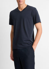 VINCE | Pima Cotton V-Neck T-Shirt in Short Sleeve - COASTAL BLUE
