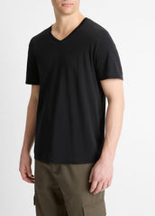 VINCE | Pima Cotton V-Neck T-Shirt in Short Sleeve - BLACK