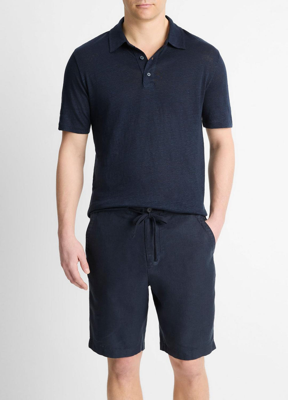 VINCE | Linen Polo Shirt in Henleys & Polos - COASTAL BLUE