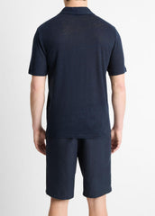 VINCE | Linen Polo Shirt in Henleys & Polos - COASTAL BLUE