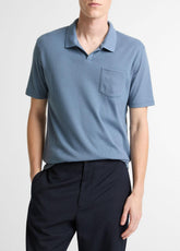 VINCE | Garment Dye Cotton Polo Shirt in Short Sleeve - WASHED RAINWATER