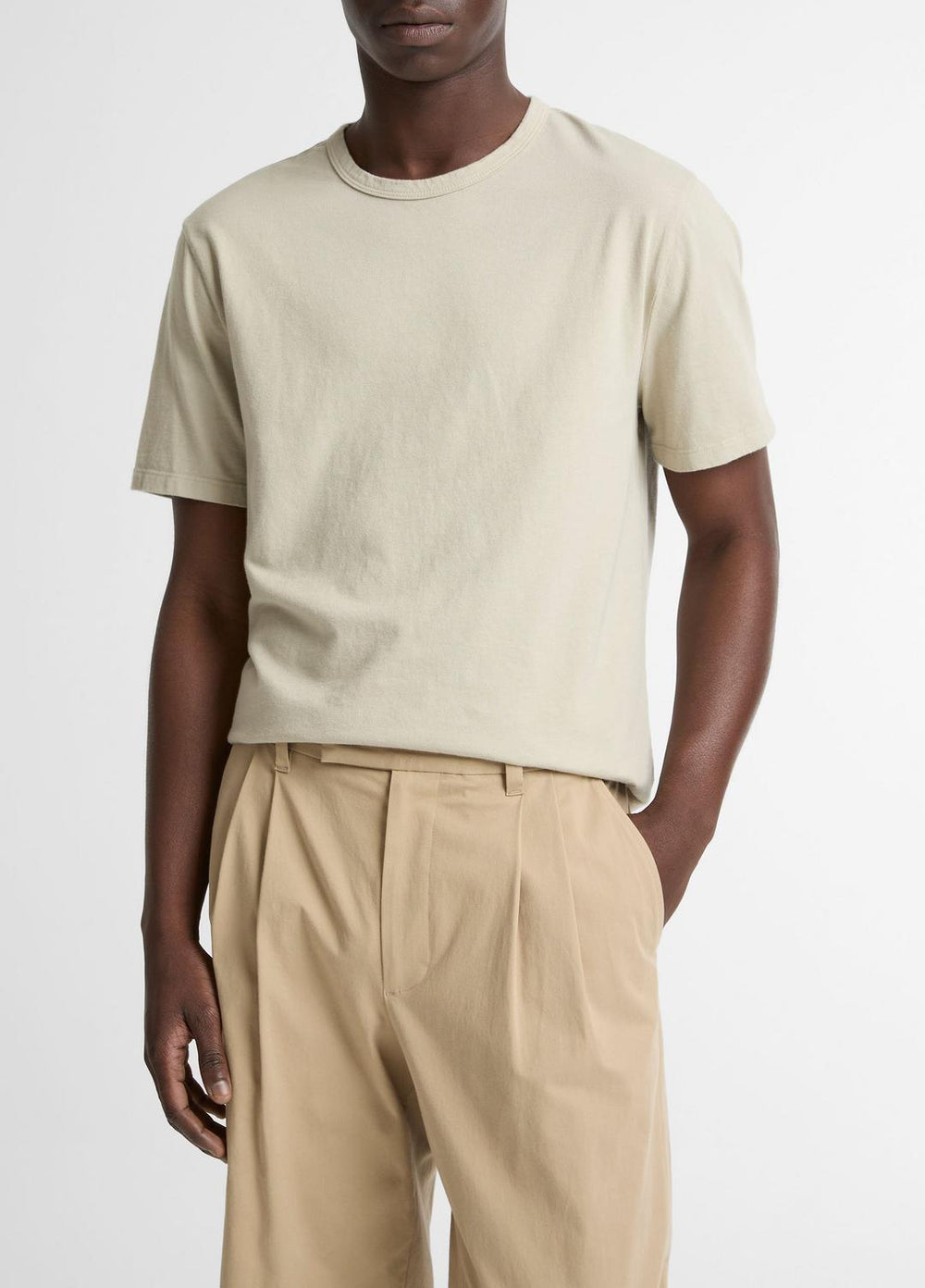VINCE | Garment Dye Cotton T-Shirt in Short Sleeve - WASHED PARCHMENT