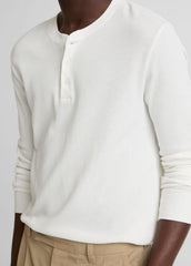 VINCE | Jacquard-Rib Cotton Henley in Long Sleeve - OFF WHITE
