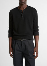 VINCE | Jacquard-Rib Cotton Henley in Long Sleeve - BLACK