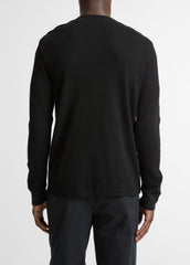 VINCE | Jacquard-Rib Cotton Henley in Long Sleeve - BLACK