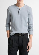 VINCE | Jacquard-Rib Cotton Henley in Long Sleeve - STEEL BLUE
