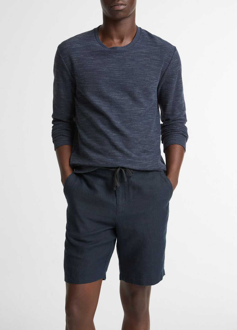 VINCE | Double-Knit Cotton-Blend Long-Sleeve Shirt in Long Sleeve - HEATHER COASTAL BLUE