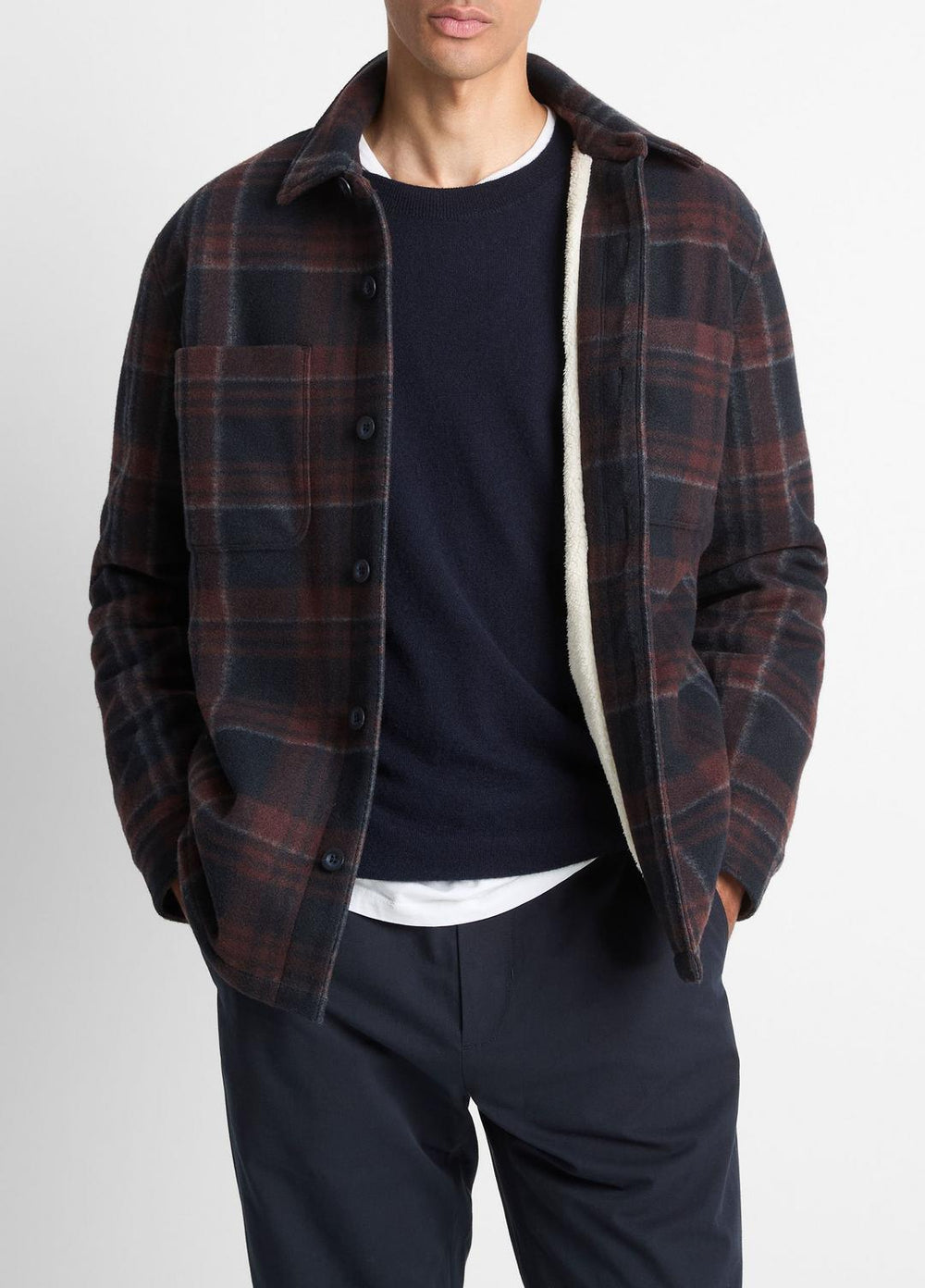VINCE | Sherpa-Lined Plaid Shirt Jacket in Shirt Jackets - COASTAL COMBO