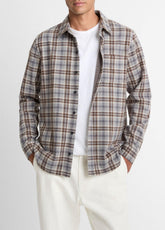 VINCE | Plaid Cotton-Blend Shirt Jacket in Shirt Jackets - HEATHER FOG COMBO