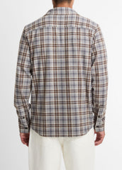 VINCE | Plaid Cotton-Blend Shirt Jacket in Shirt Jackets - HEATHER FOG COMBO