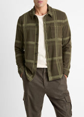 VINCE | Plaid Cotton-Blend Shirt Jacket in Shirt Jackets - DARK LEAF COMBO