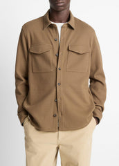 VINCE | Double-Knit Cotton-Blend Piqué Shirt Jacket in Shirt Jackets - HIGHLANDS/MEDIUM HEATHER GREY