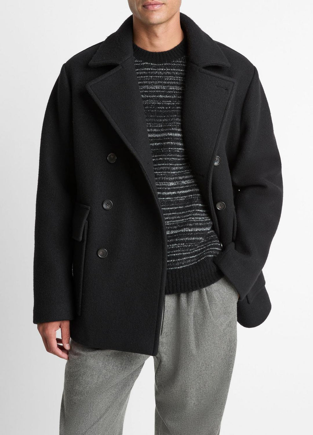 VINCE | Italian Wool-Blend Peacoat in Coats - BLACK