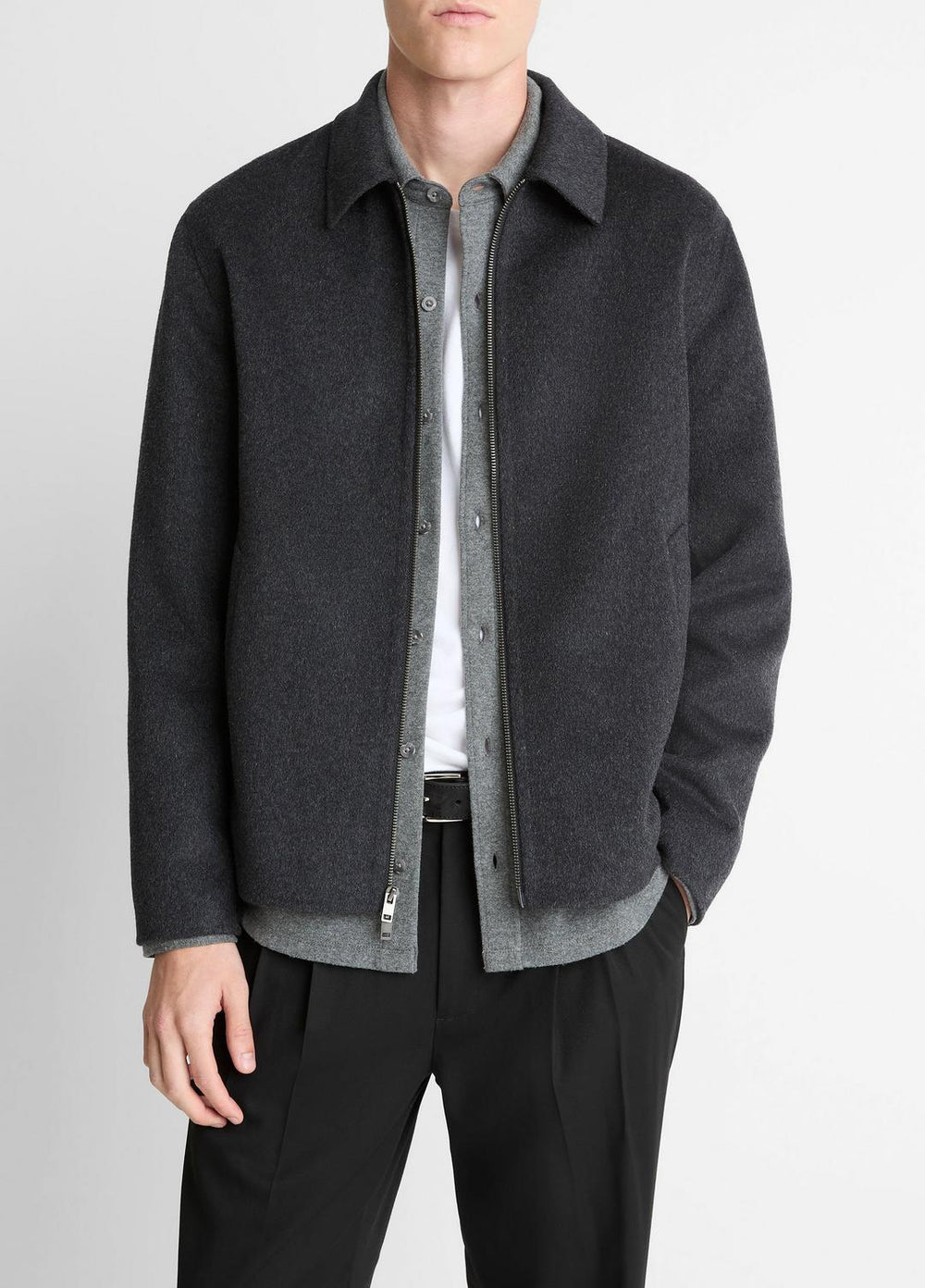VINCE | Splittable Wool-Blend Zip-Front Jacket in Jackets - HEATHER BLACK