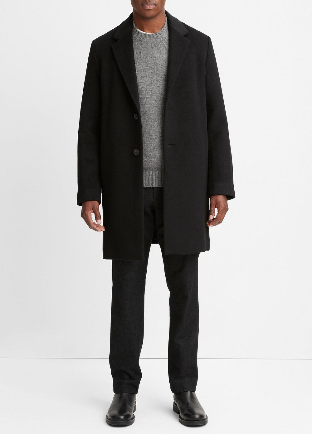VINCE | Classic Italian Wool-Blend Coat in Jackets & Outerwear - BLACK