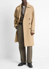 VINCE | Italian Cotton Double-Breasted Trench Coat in Coats - LIGHT BEACHWOOD