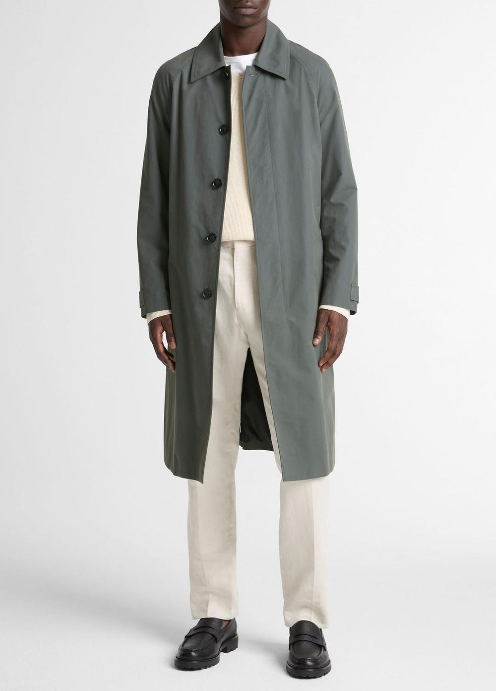 VINCE | Cotton-Blend Single-Breasted Trench Coat in Coats - SLATE