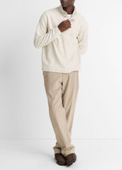 VINCE | Cotton Button Mock-Neck Pullover in Sweatshirts & Hoodies - HEATHER BONE