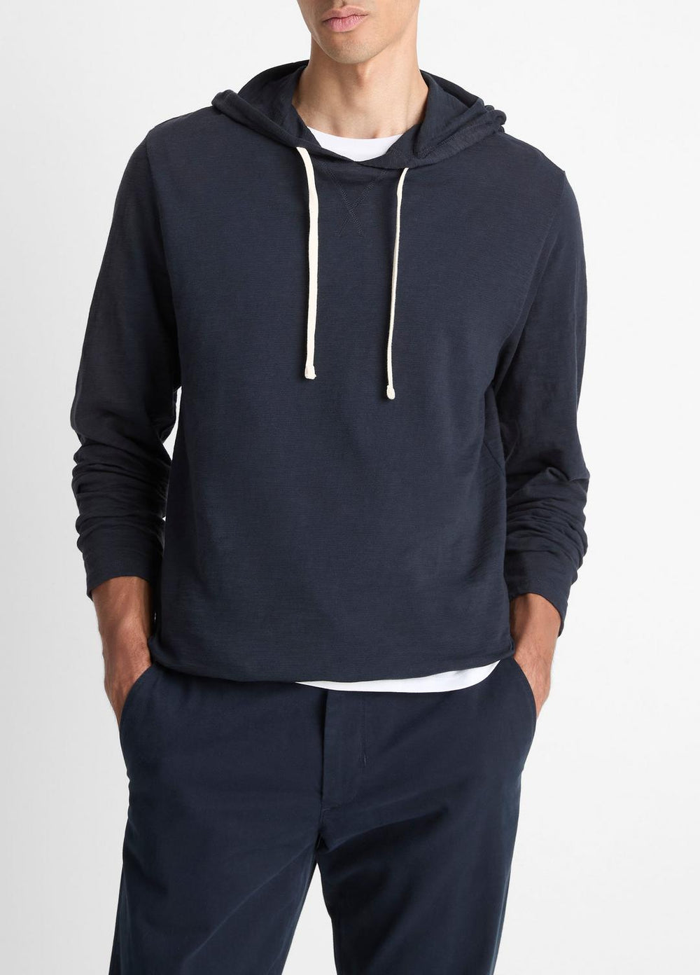 VINCE | Textured Cotton Hoodie in Sweatshirts & Hoodies - COASTAL BLUE