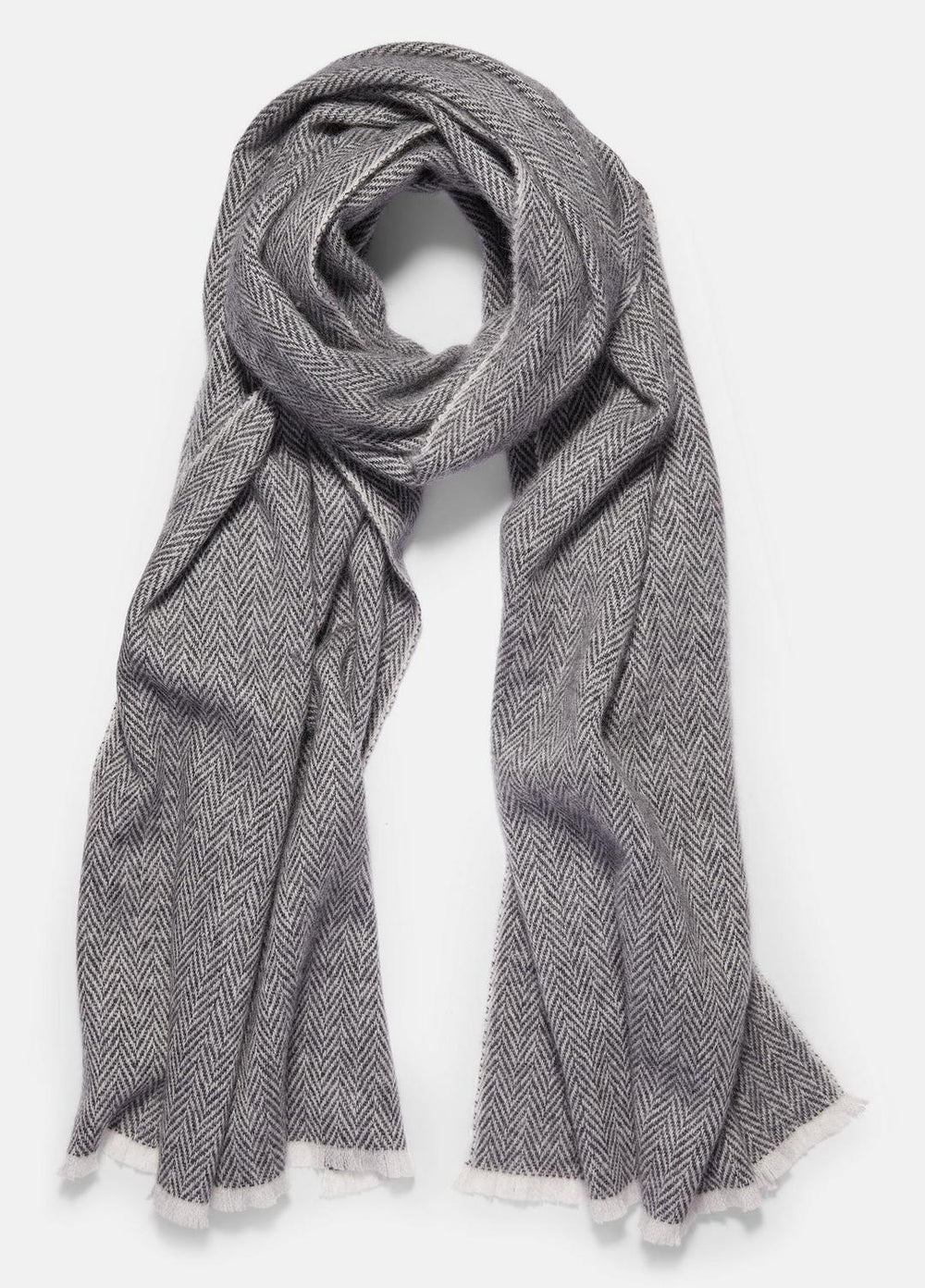 VINCE | Herringbone Cashmere Scarf in Scarves & Hats - WHITE/BLACK