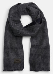 VINCE | Double-Face Plaid Wool-Cashmere Scarf in Scarves & Hats - COASTAL BLUE/MEDIUM HEATHER GREY