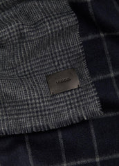 VINCE | Double-Face Plaid Wool-Cashmere Scarf in Scarves & Hats - COASTAL BLUE/MEDIUM HEATHER GREY