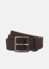 VINCE | Men's 32mm Nubuck Leather Belt in Belts - DARK ROAST/MATTE GUNMETAL