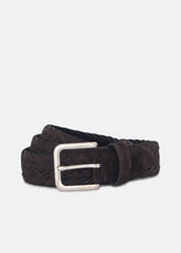 VINCE | Men's 35mm Woven Suede Belt in Belts - CHOCOLATE/PALLADIUM