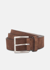 VINCE | Men's 35mm Suede Belt in Belts - CHOCOLATE/PALLADIUM
