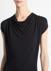 VINCE | Jersey Draped Cowl-Neck Dress in Dresses & Skirts - BLACK