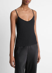 VINCE | Ribbed V-Neck Camisole in Shirts & Tees - BLACK