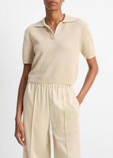 VINCE | Ribbed Silk-Cotton Polo Sweater in Sweaters - PALE CANYON