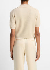 VINCE | Ribbed Silk-Cotton Polo Sweater in Sweaters - PALE CANYON