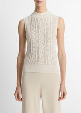 VINCE | Cable Cotton-Blend Double-Layer Shell in Sweaters - OFF WHITE/GOLD CLIFF
