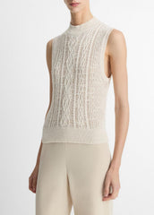 VINCE | Cable Cotton-Blend Double-Layer Shell in Sweaters - OFF WHITE/GOLD CLIFF