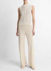 VINCE | Cable Cotton-Blend Double-Layer Shell in Sweaters - OFF WHITE/GOLD CLIFF