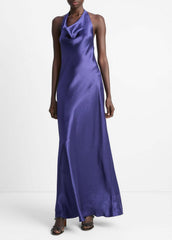 VINCE | Satin Cowl-Neck Maxi Dress in Dresses & Skirts - DEEP IRIS