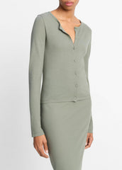 VINCE | Cotton Crepe Jersey Cardigan in Shirts & Tees - CLAY SAGE