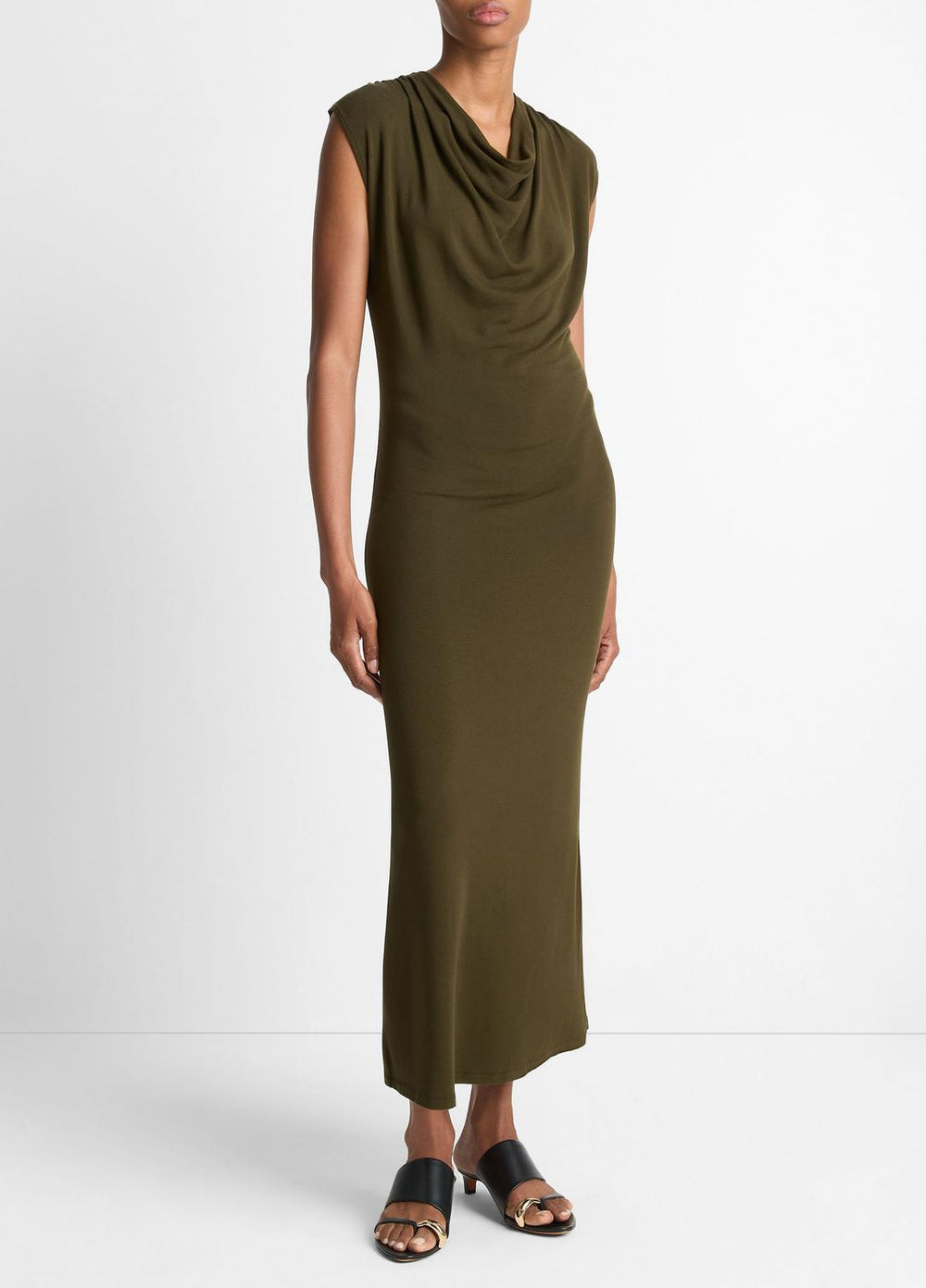 VINCE | Jersey Draped Cowl-Neck Dress in Dresses & Skirts - VERDE