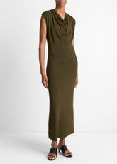 VINCE | Jersey Draped Cowl-Neck Dress in Dresses & Skirts - VERDE
