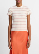 VINCE | Striped Ribbed Cotton-Blend Top in Shirts & Tees - OAT SHELL COMBO