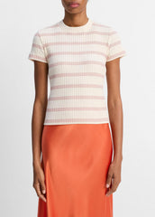 VINCE | Striped Ribbed Cotton-Blend Top in Shirts & Tees - OAT SHELL COMBO