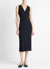 VINCE | Ribbed Cotton-Blend Button-Front Dress in Dresses & Skirts - COASTAL BLUE