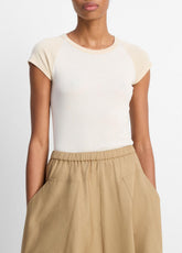 VINCE | Colorblock Pima Cotton Raglan T-Shirt in Shirts & Tees - OAT SHELL COMBO