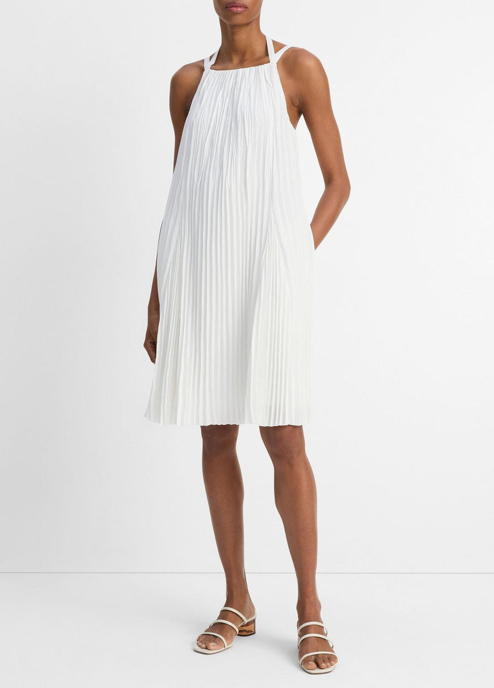 VINCE | Pintuck Pleated A-Line Dress in Dresses & Skirts - OFF WHITE