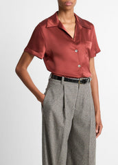 VINCE | Silk Short-Sleeve Button-Front Shirt in Shirts & Tees - SIENA